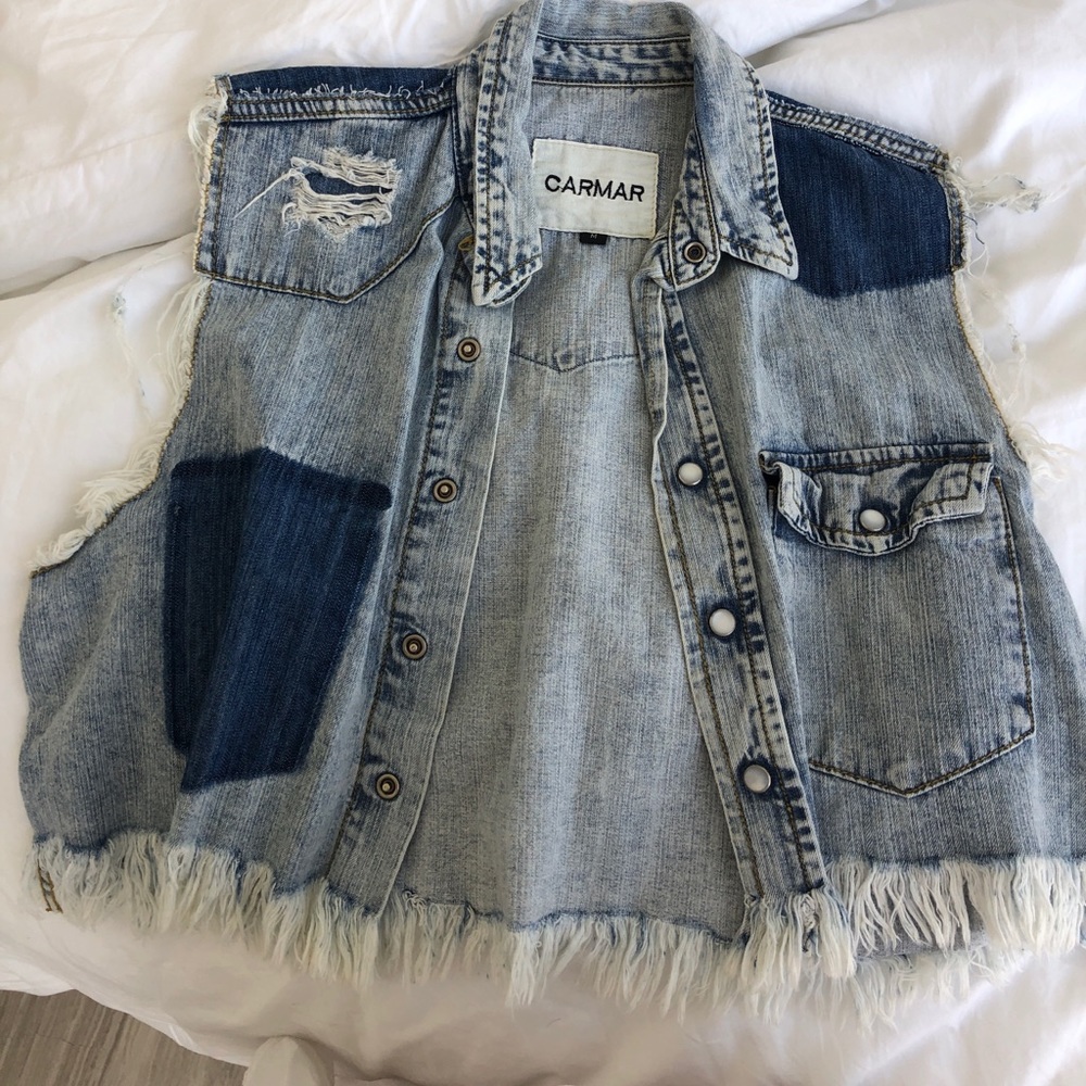 Carmar denim cropped vest shirt